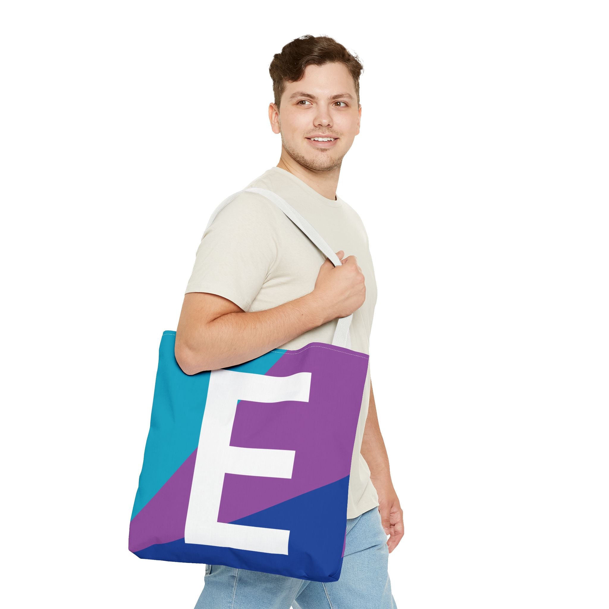 Monogram 'E' Colorblock Tote Bag — Personalized Initial E Shoulder Tote
