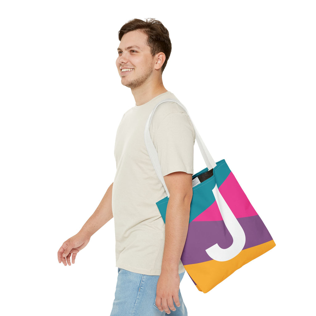 Monogram 'J' Colorblock Tote Bag — Personalized Initial J Shoulder Tote