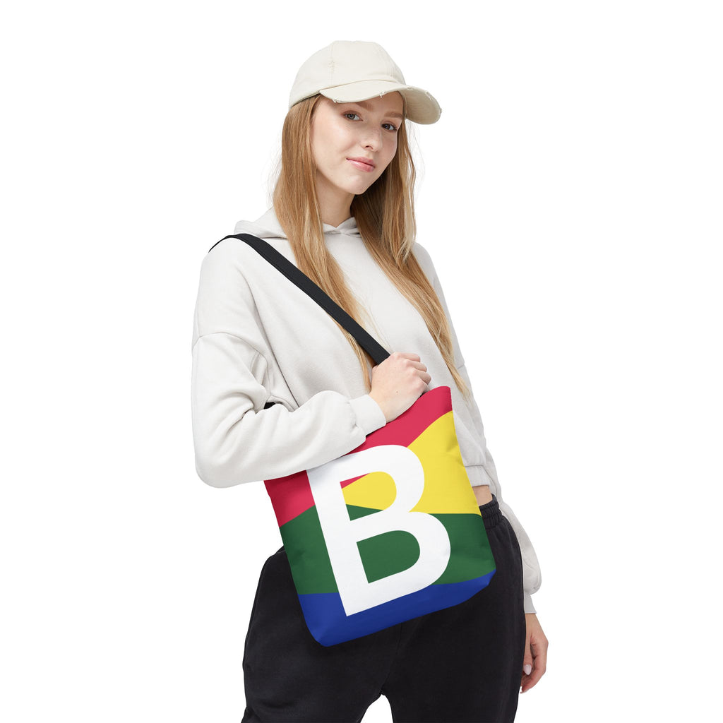 Monogram 'B' Colorblock Tote Bag — Personalized Initial B Shoulder Tote