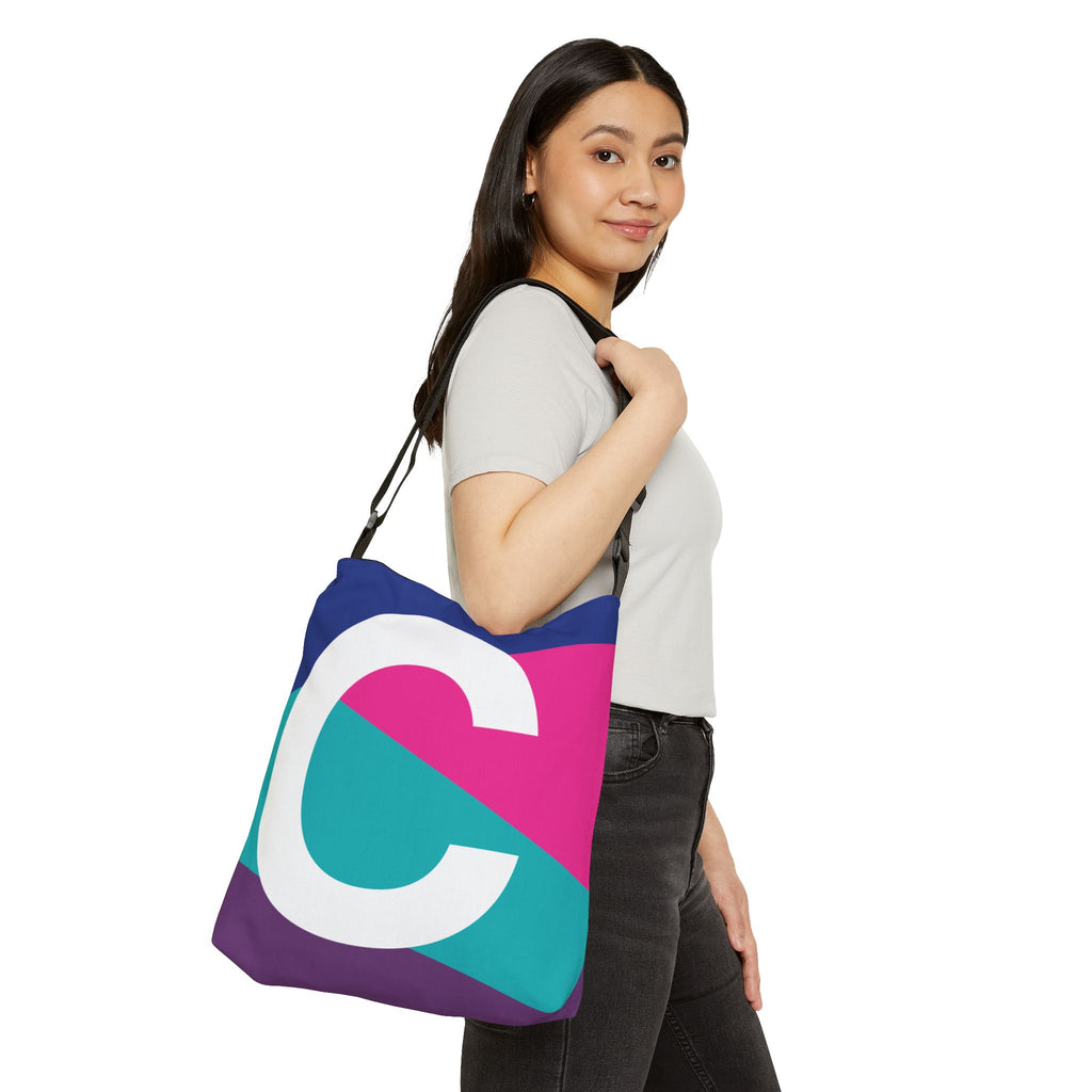 Initial Letter 'C' Colorblock Adjustable Tote Bag — Monogram Alphabet Shoulder Bag
