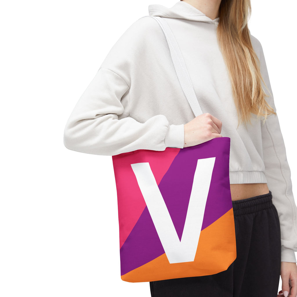 Monogram 'V' Colorblock Tote Bag — Personalized Initial V Shoulder Tote