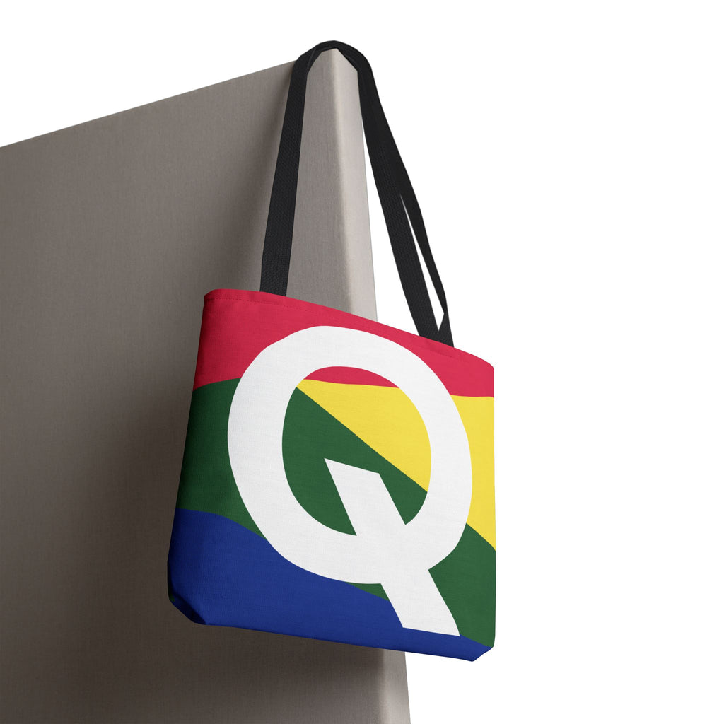 Monogram 'Q' Colorblock Tote Bag — Personalized Initial Q Shoulder Tote