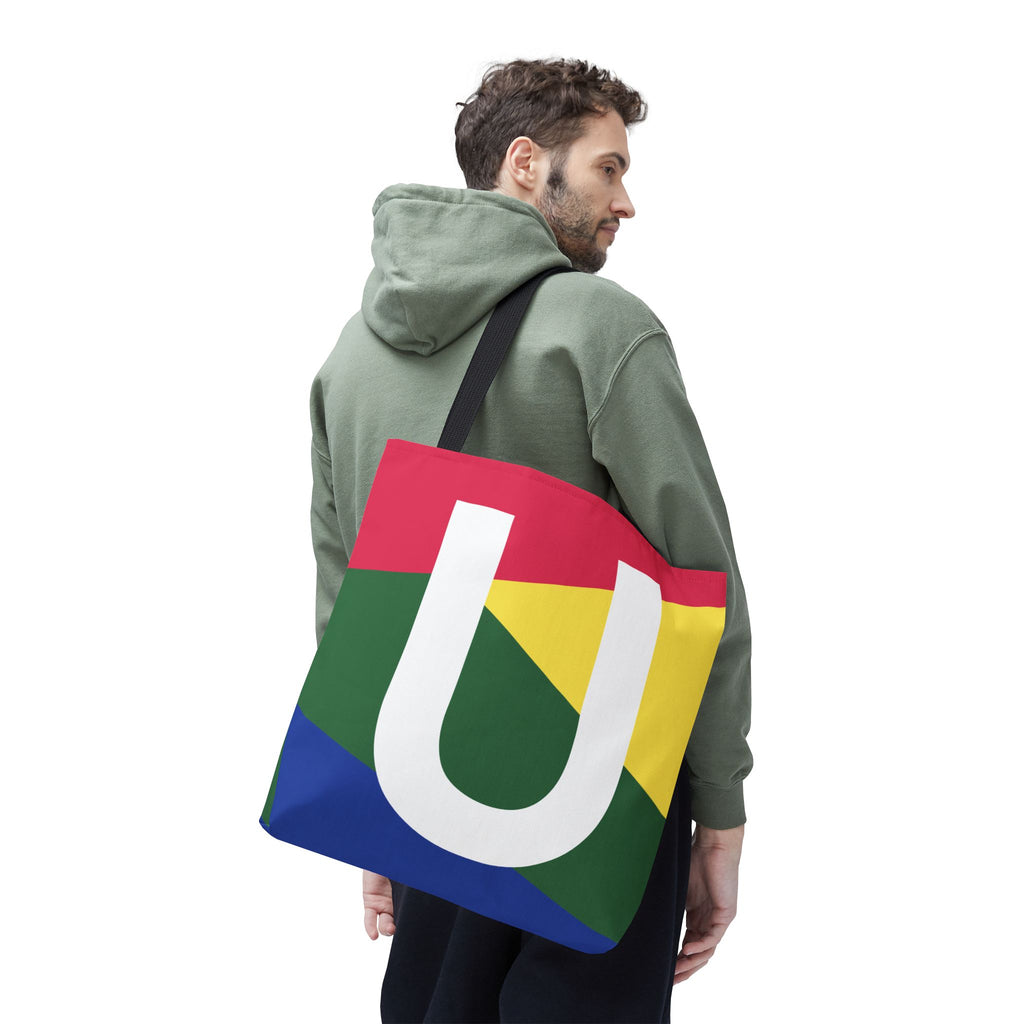 Monogram 'U' Colorblock Tote Bag — Personalized Initial U Shoulder Tote