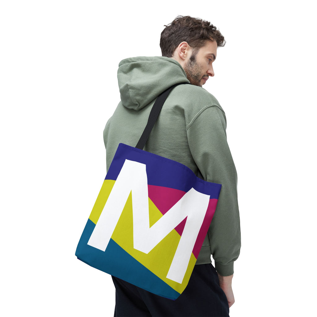 Monogram 'M' Colorblock Tote Bag — Personalized Initial M Shoulder Tote