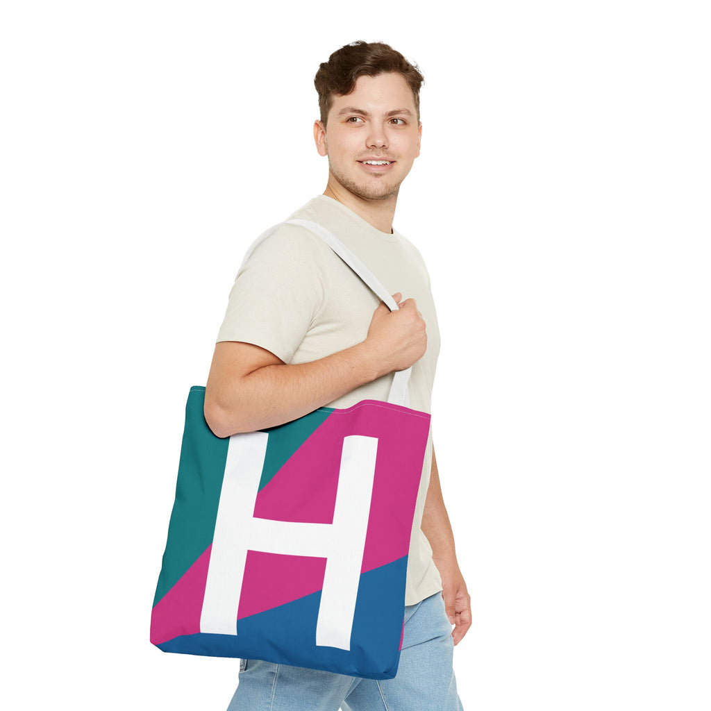 Monogram 'H' Colorblock Tote Bag — Personalized Initial H Shoulder Tote