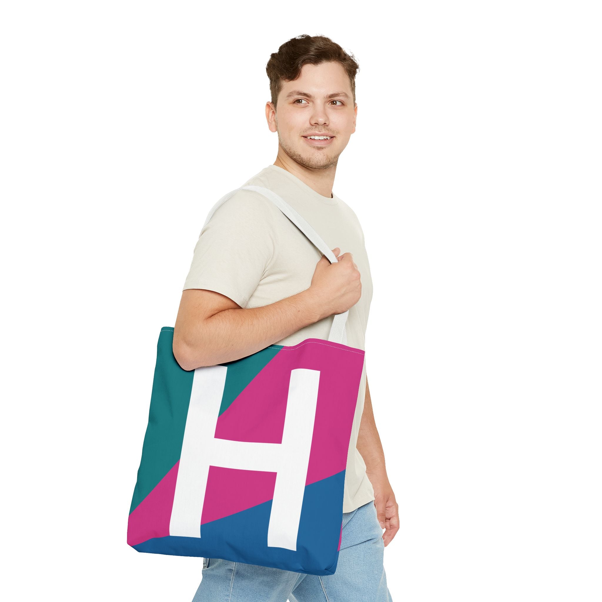 Monogram 'H' Colorblock Tote Bag — Personalized Initial H Shoulder Tote