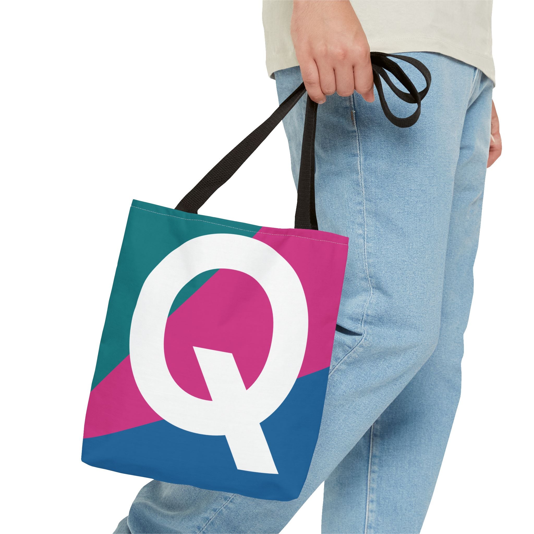 Monogram 'Q' Colorblock Tote Bag — Personalized Initial Q Shoulder Tote