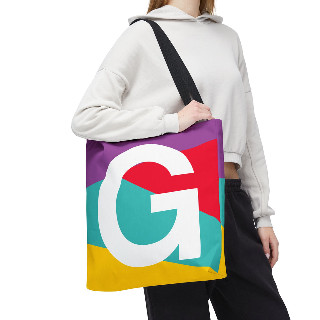 Monogram 'G' Colorblock Tote Bag — Personalized Initial G Shoulder Tote