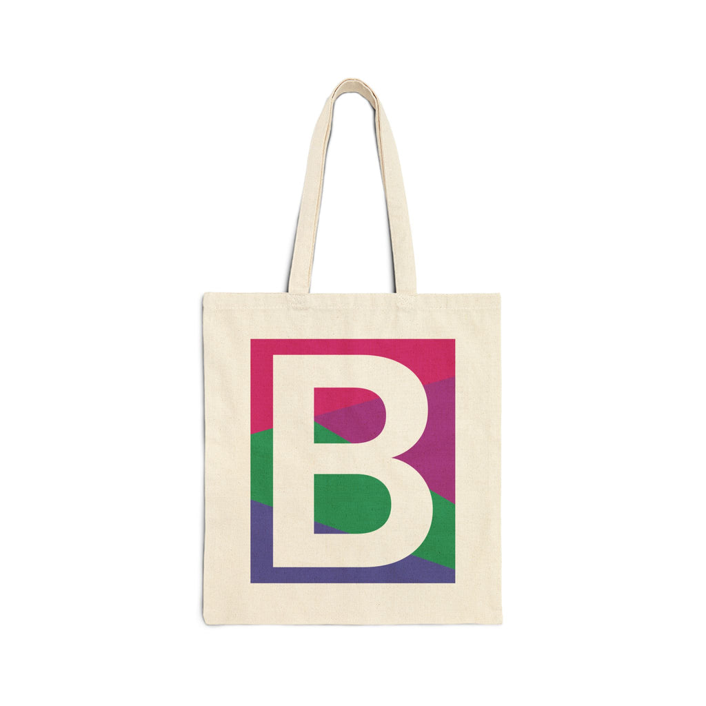 Initial B Colorblock Canvas Tote Bag — Monogram Letter B Reusable Grocery Tote