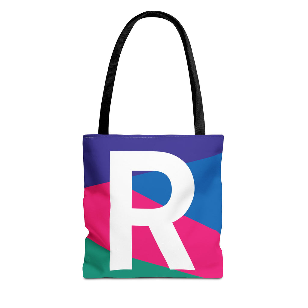 Monogram 'R' Colorblock Tote Bag — Personalized Initial R Shoulder Tote