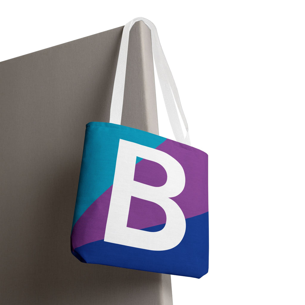 Monogram 'B' Colorblock Tote Bag — Personalized Initial B Shoulder Tote