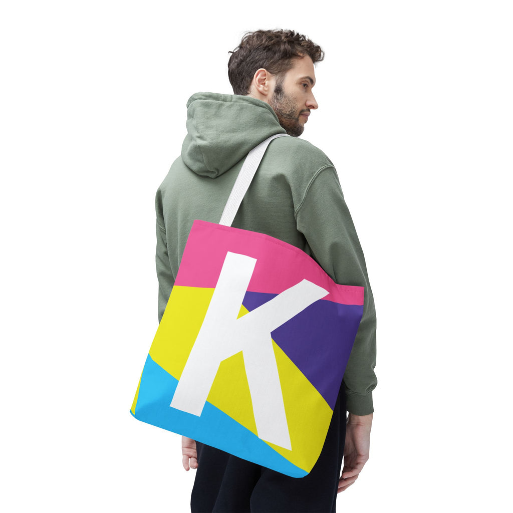 Monogram 'K' Colorblock Tote Bag — Personalized Initial K Shoulder Tote