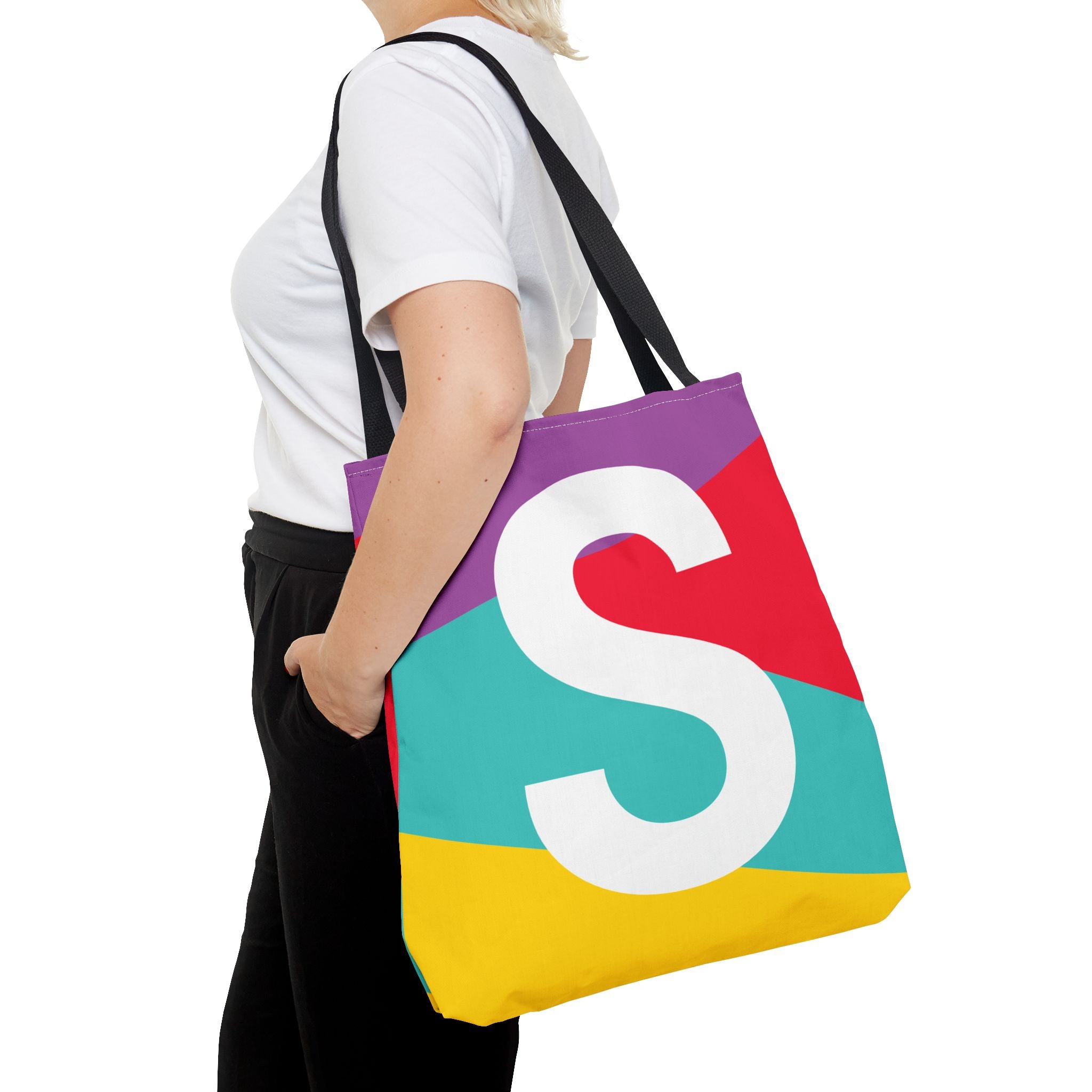Monogram 'S' Colorblock Tote Bag — Personalized Initial S Shoulder Tote