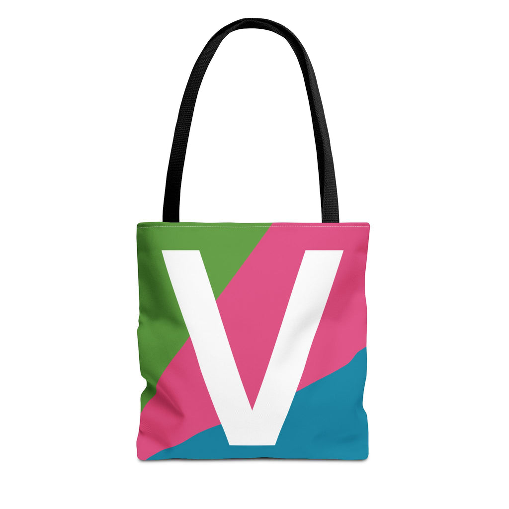 Monogram 'V' Colorblock Tote Bag — Personalized Initial V Shoulder Tote