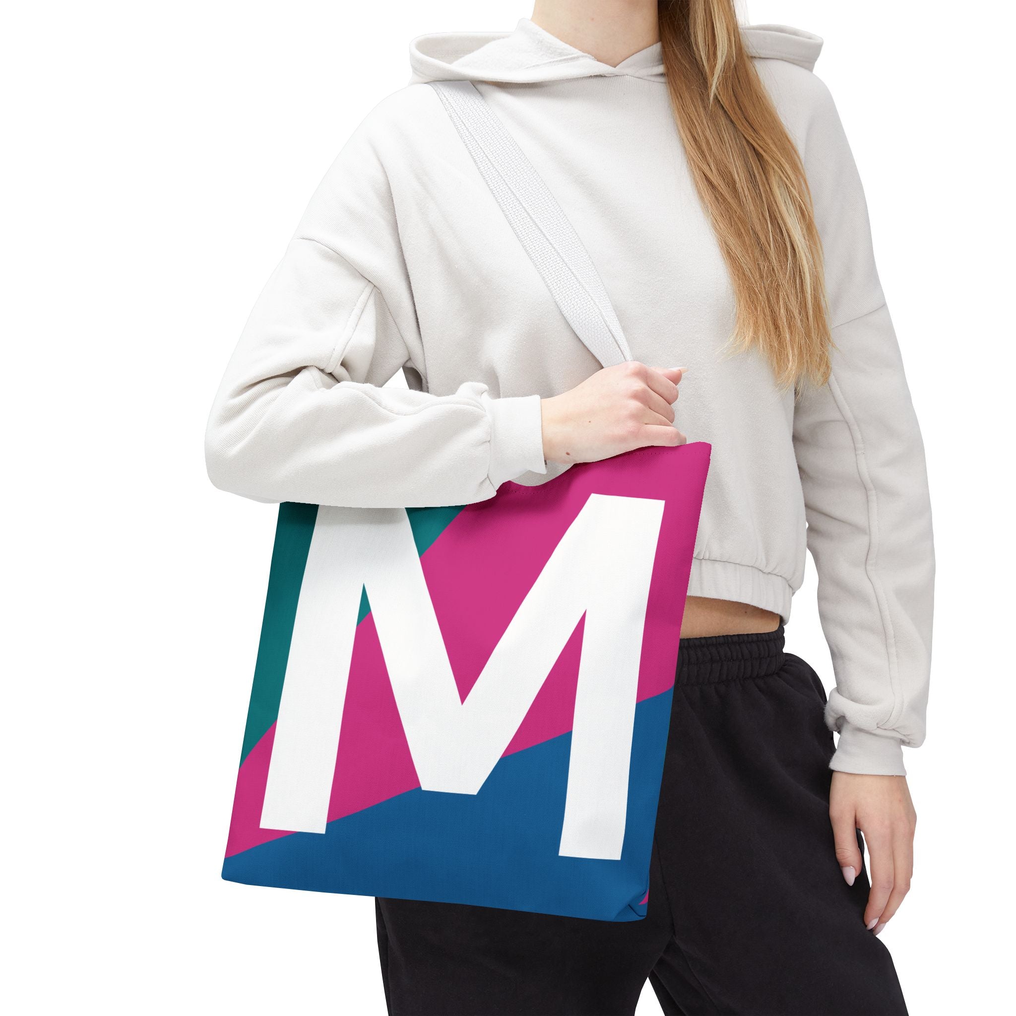 Monogram 'M' Colorblock Tote Bag — Personalized Initial M Shoulder Tote