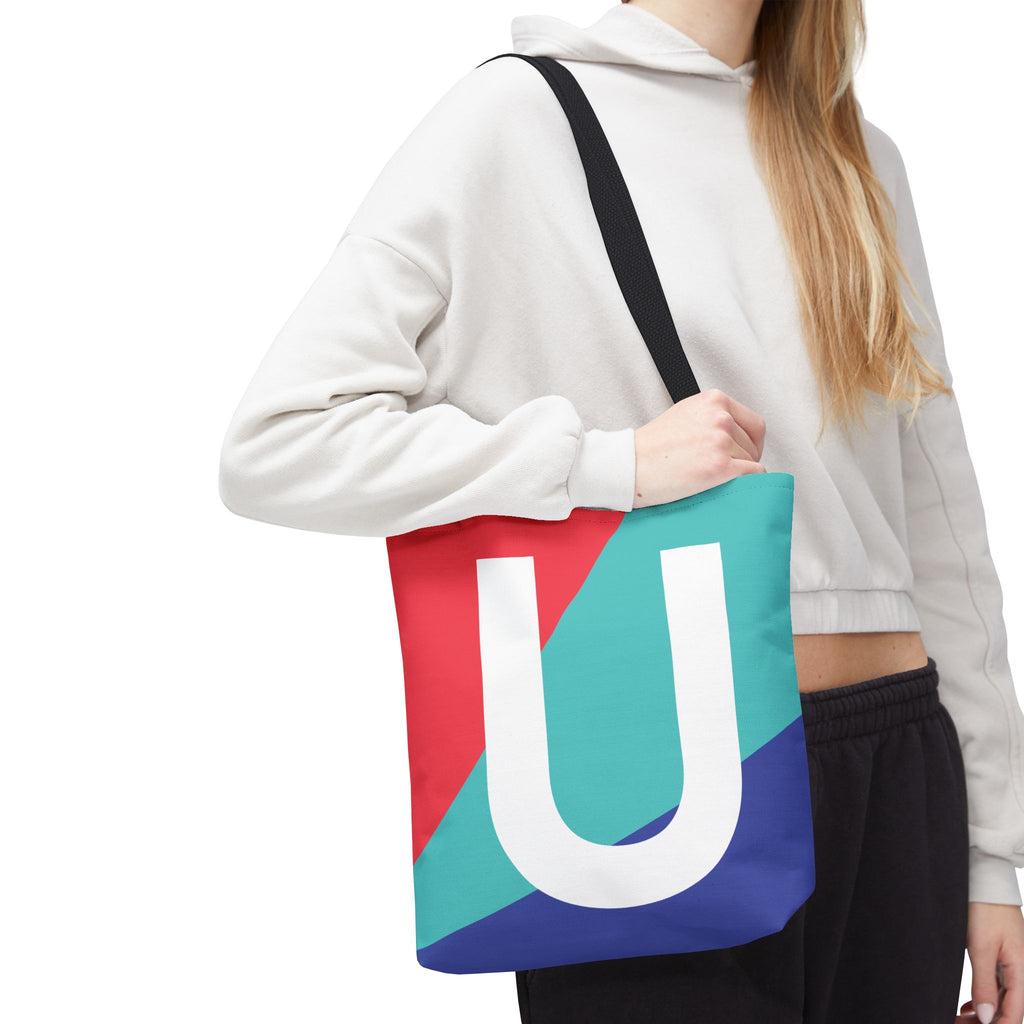 Monogram 'U' Colorblock Tote Bag — Personalized Initial U Shoulder Tote
