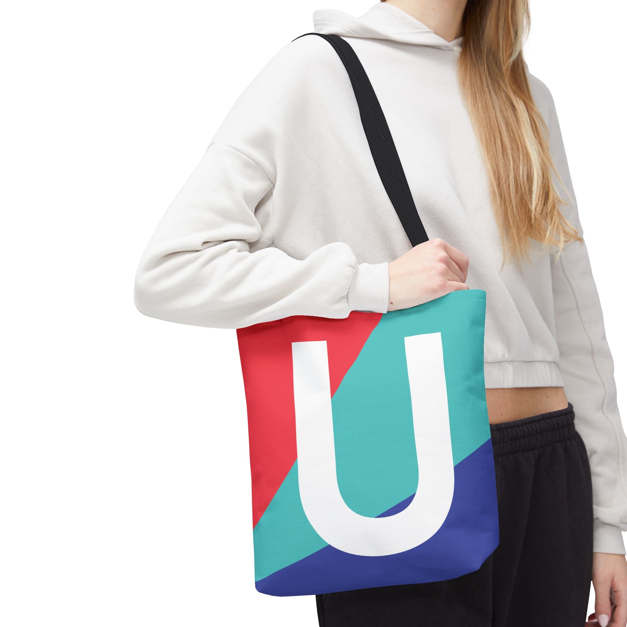Monogram 'U' Colorblock Tote Bag — Personalized Initial U Shoulder Tote