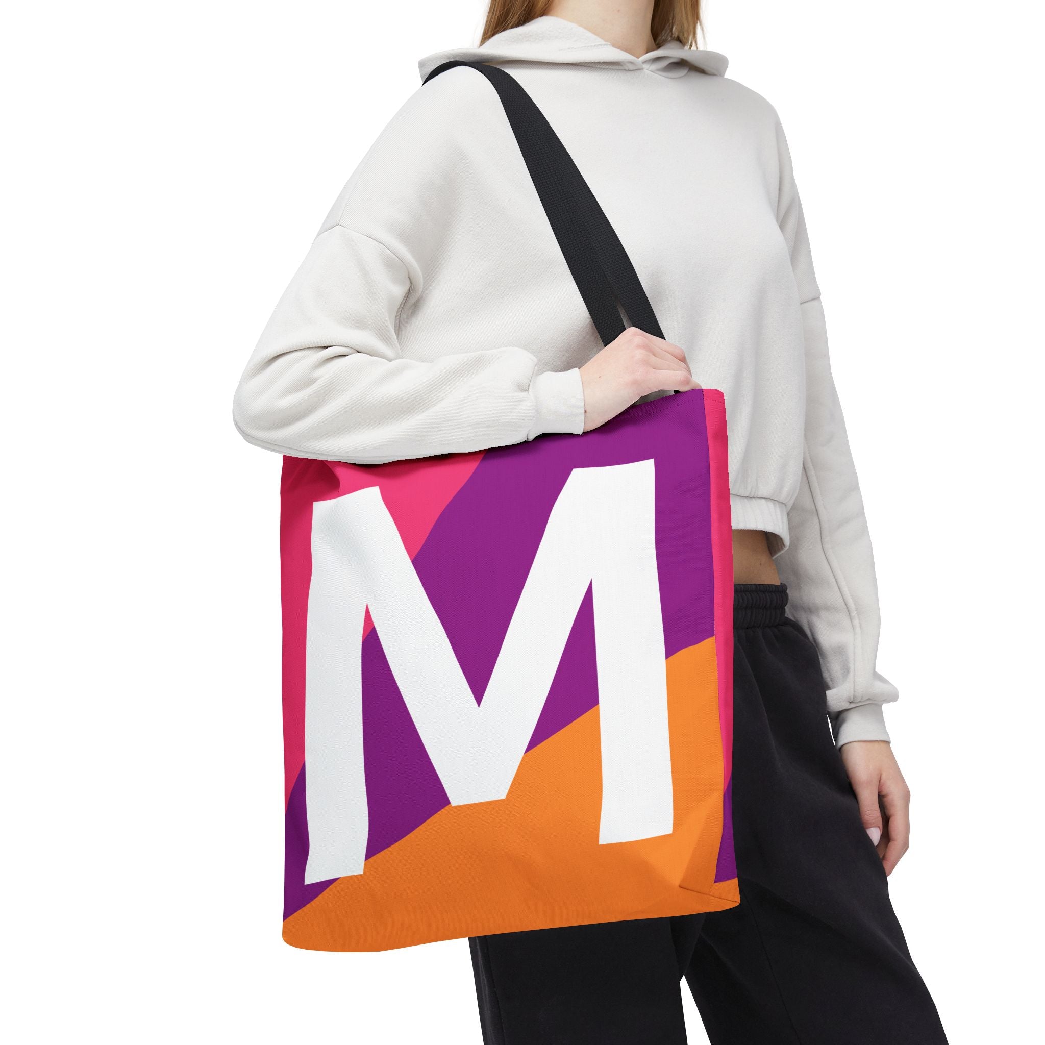 Monogram 'M' Colorblock Tote Bag — Personalized Initial M Shoulder Tote