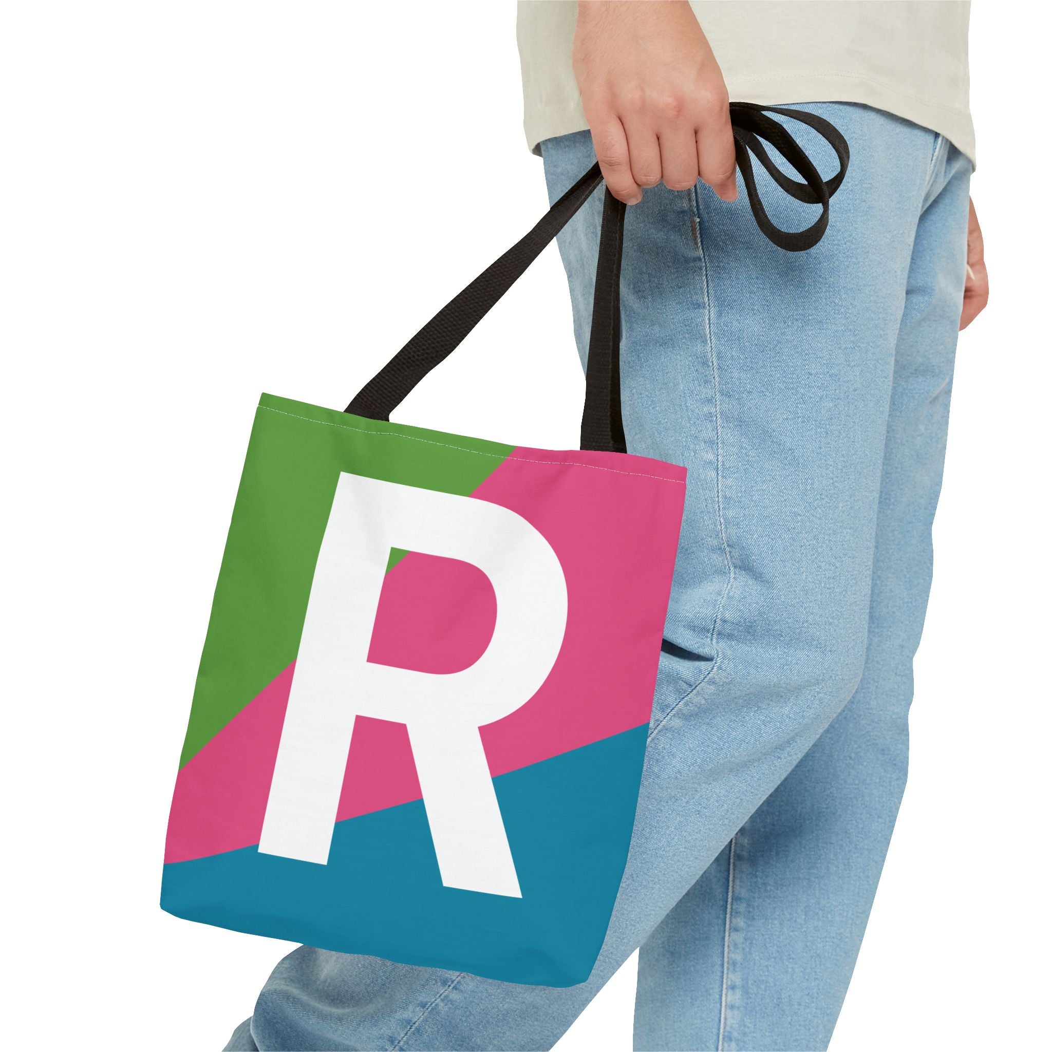 Monogram 'R' Colorblock Tote Bag — Personalized Initial R Shoulder Tote