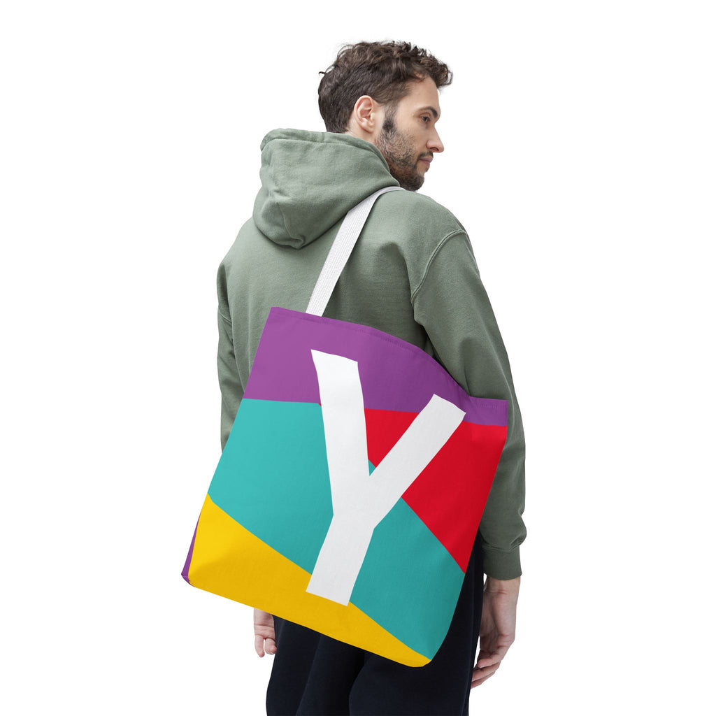 Monogram 'Y' Colorblock Tote Bag — Personalized Initial Y Shoulder Tote
