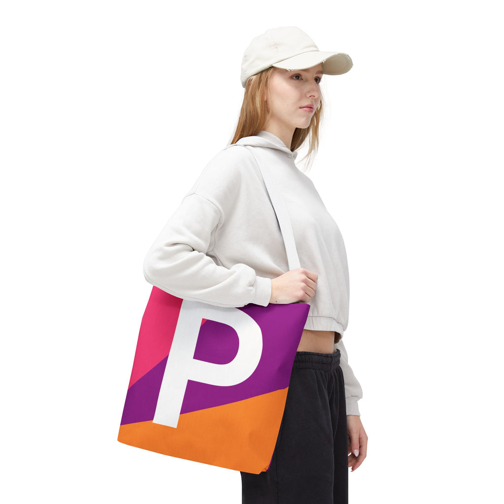Monogram 'P' Colorblock Tote Bag — Personalized Initial P Shoulder Tote