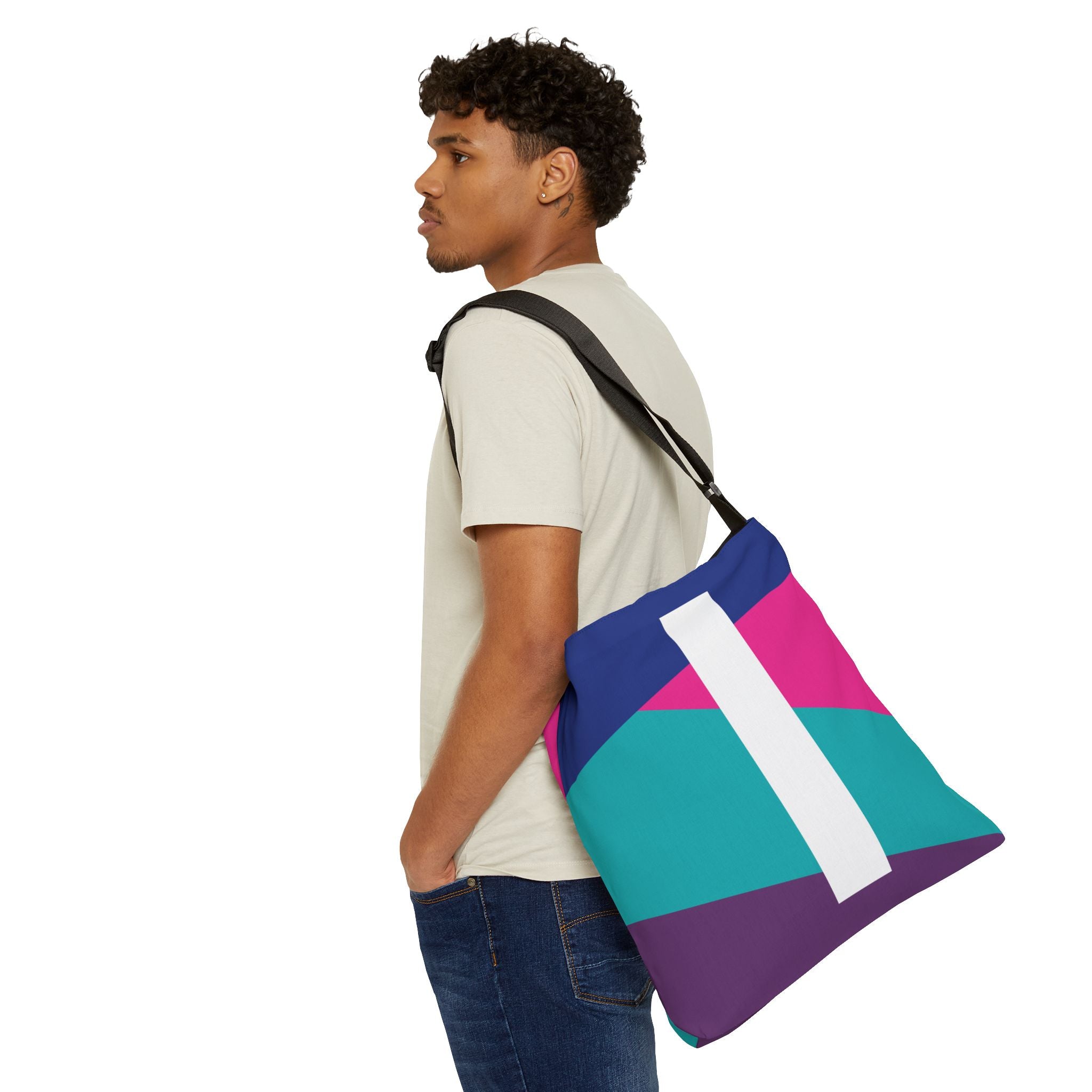Initial Letter 'I' Colorblock Adjustable Tote Bag — Monogram Alphabet Shoulder Bag