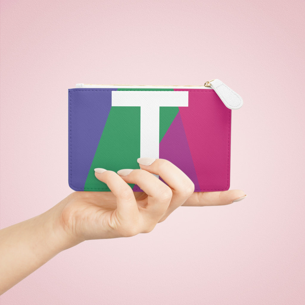 Initial T Mini Clutch — Colorblock Monogram Wristlet Wallet