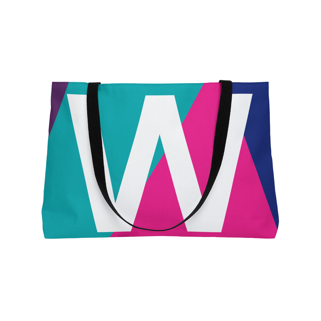 Personalized 'W' Colorblock Tote Bag — Monogram Weekender Tote