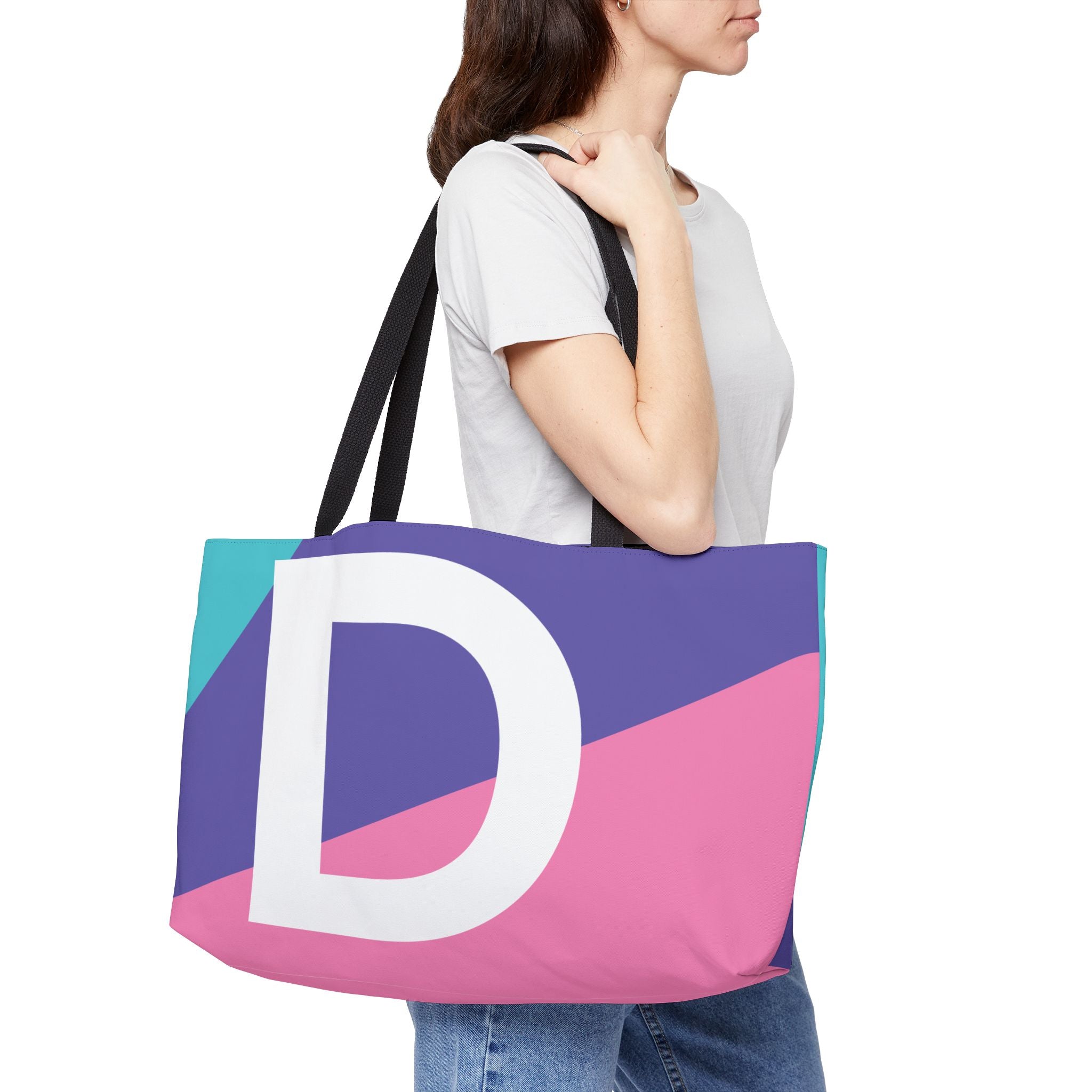 Personalized 'D' Colorblock Tote Bag — Monogram Weekender Tote