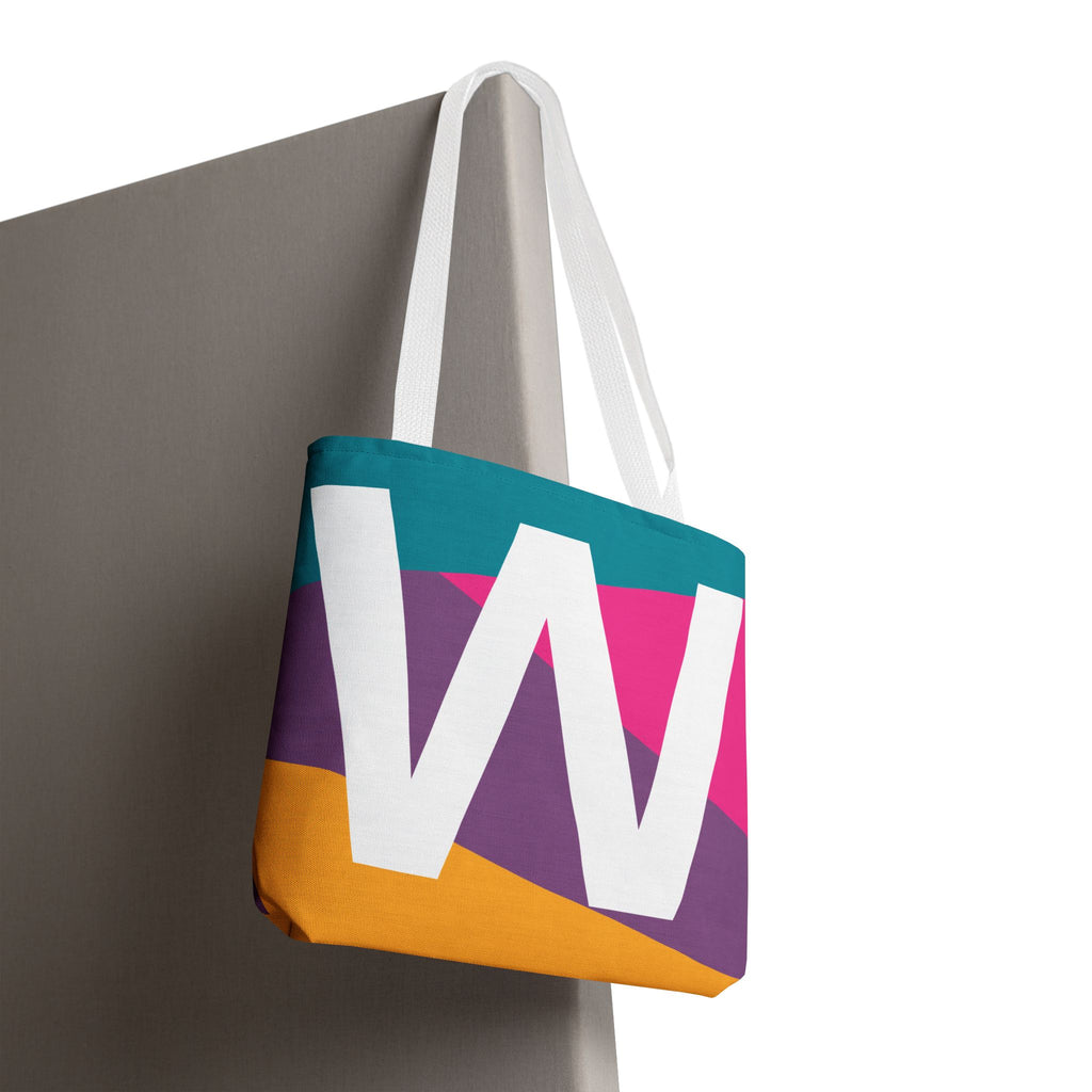 Monogram 'W' Colorblock Tote Bag — Personalized Initial W Shoulder Tote