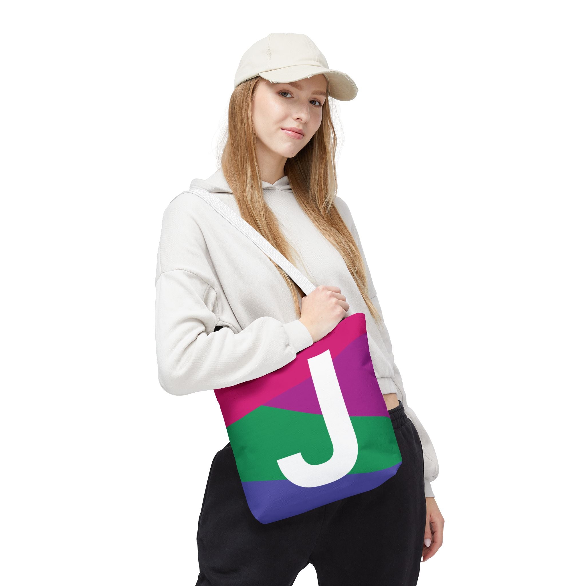 Monogram 'J' Colorblock Tote Bag — Personalized Initial J Shoulder Tote
