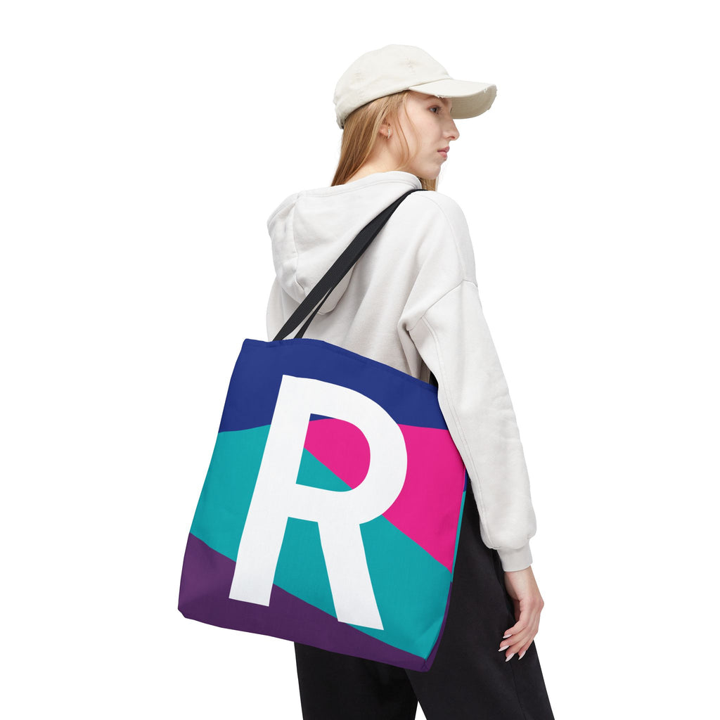 Monogram 'R' Colorblock Tote Bag — Personalized Initial R Shoulder Tote