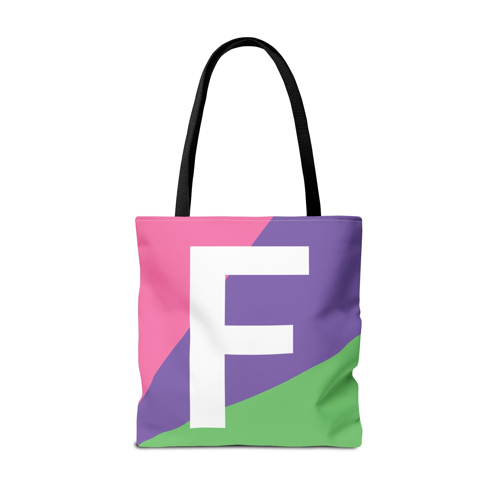 Monogram 'F' Colorblock Tote Bag — Personalized Initial F Shoulder Tote