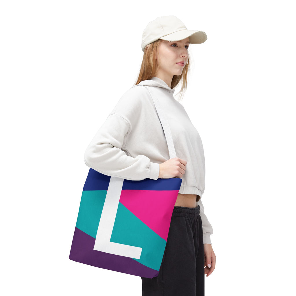 Monogram 'L' Colorblock Tote Bag — Personalized Initial L Shoulder Tote