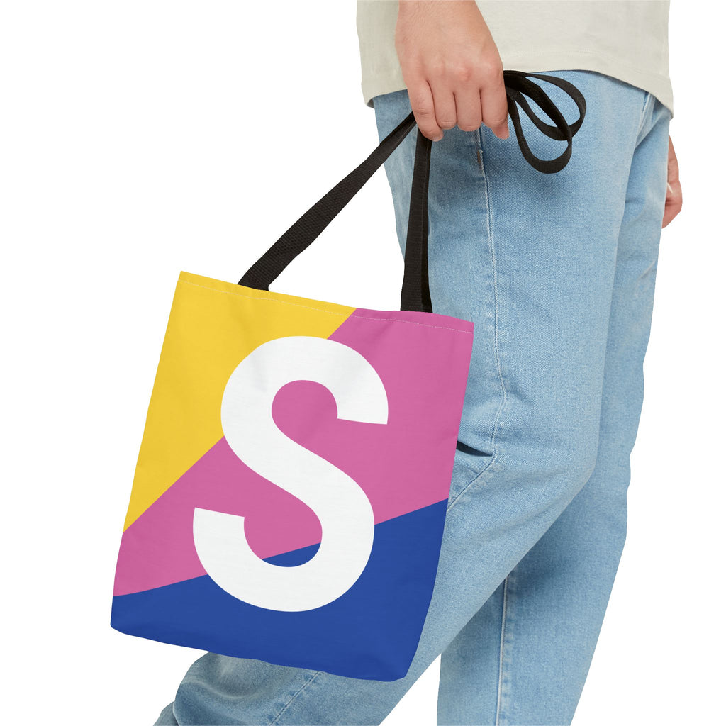 Monogram 'S' Colorblock Tote Bag — Personalized Initial S Shoulder Tote