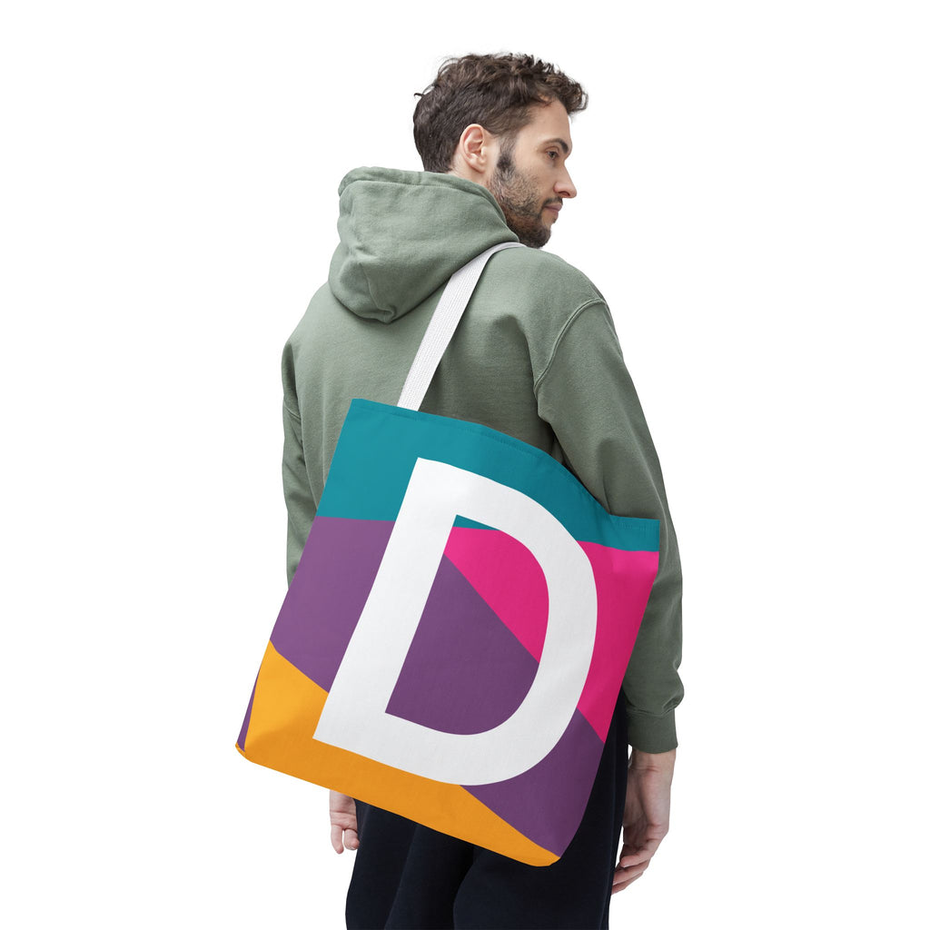 Monogram 'D' Colorblock Tote Bag — Personalized Initial D Shoulder Tote