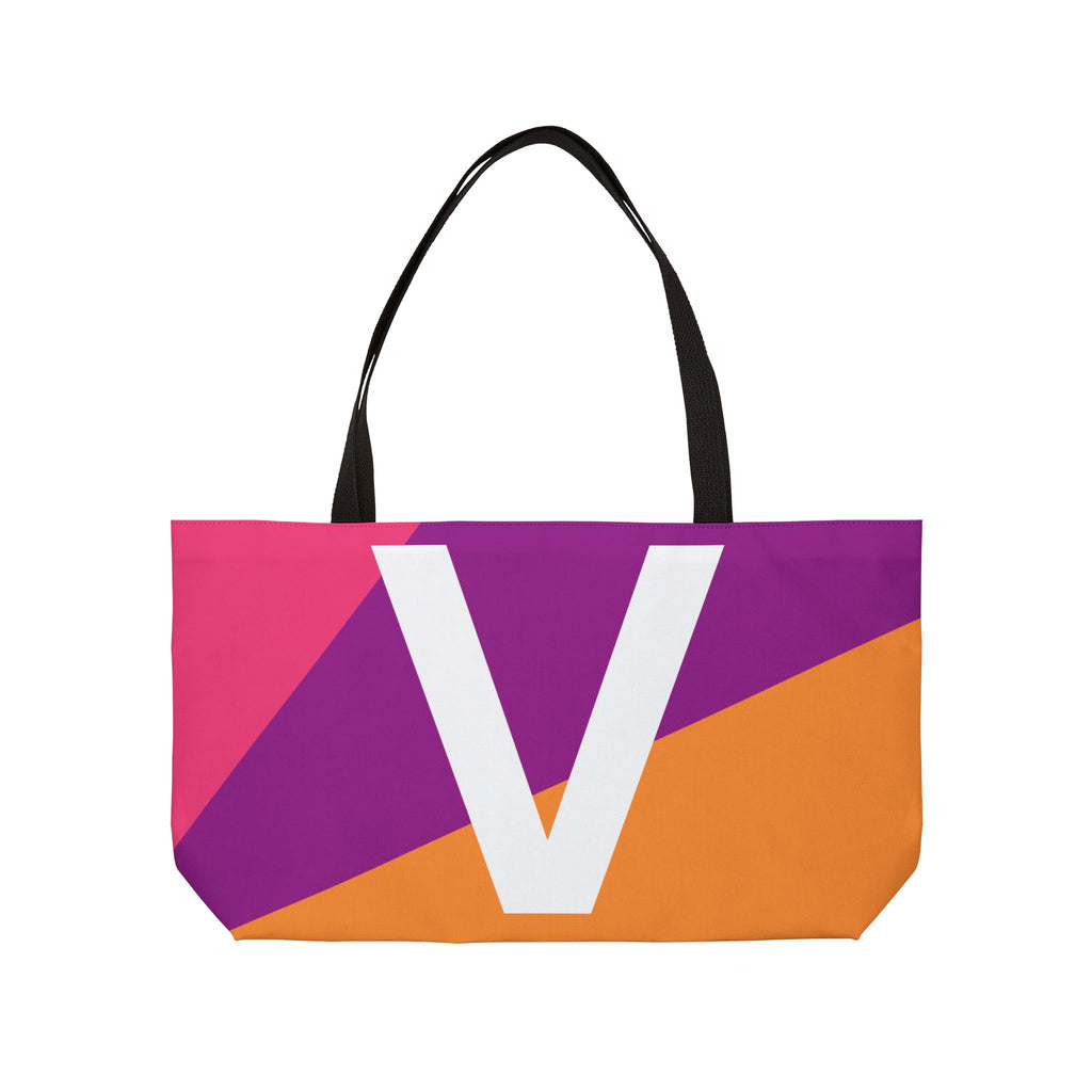 Personalized 'V' Colorblock Tote Bag — Monogram Weekender Tote