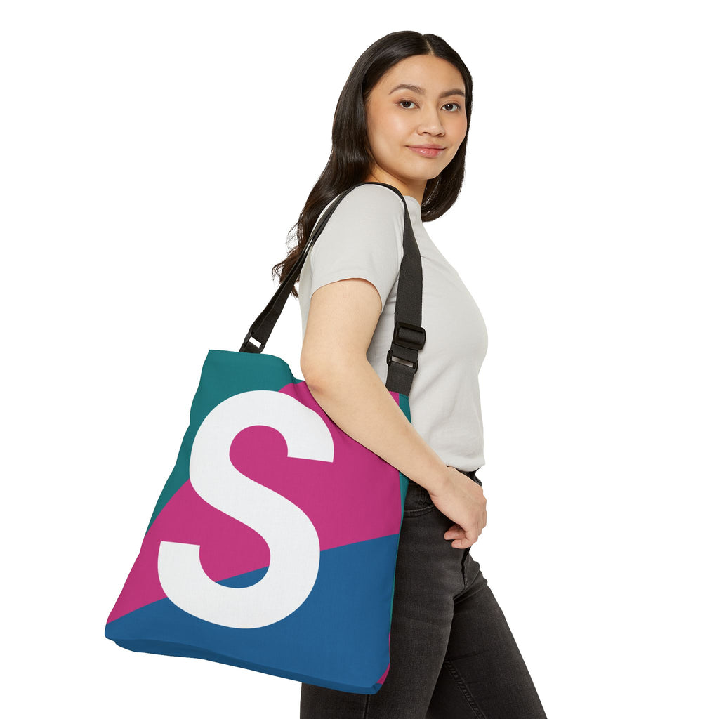 Initial Letter 'S' Colorblock Adjustable Tote Bag — Monogram Alphabet Shoulder Bag
