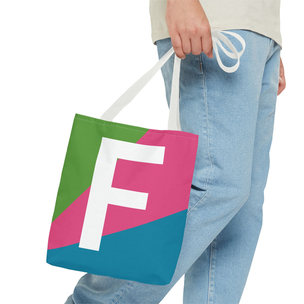 Monogram 'F' Colorblock Tote Bag — Personalized Initial F Shoulder Tote