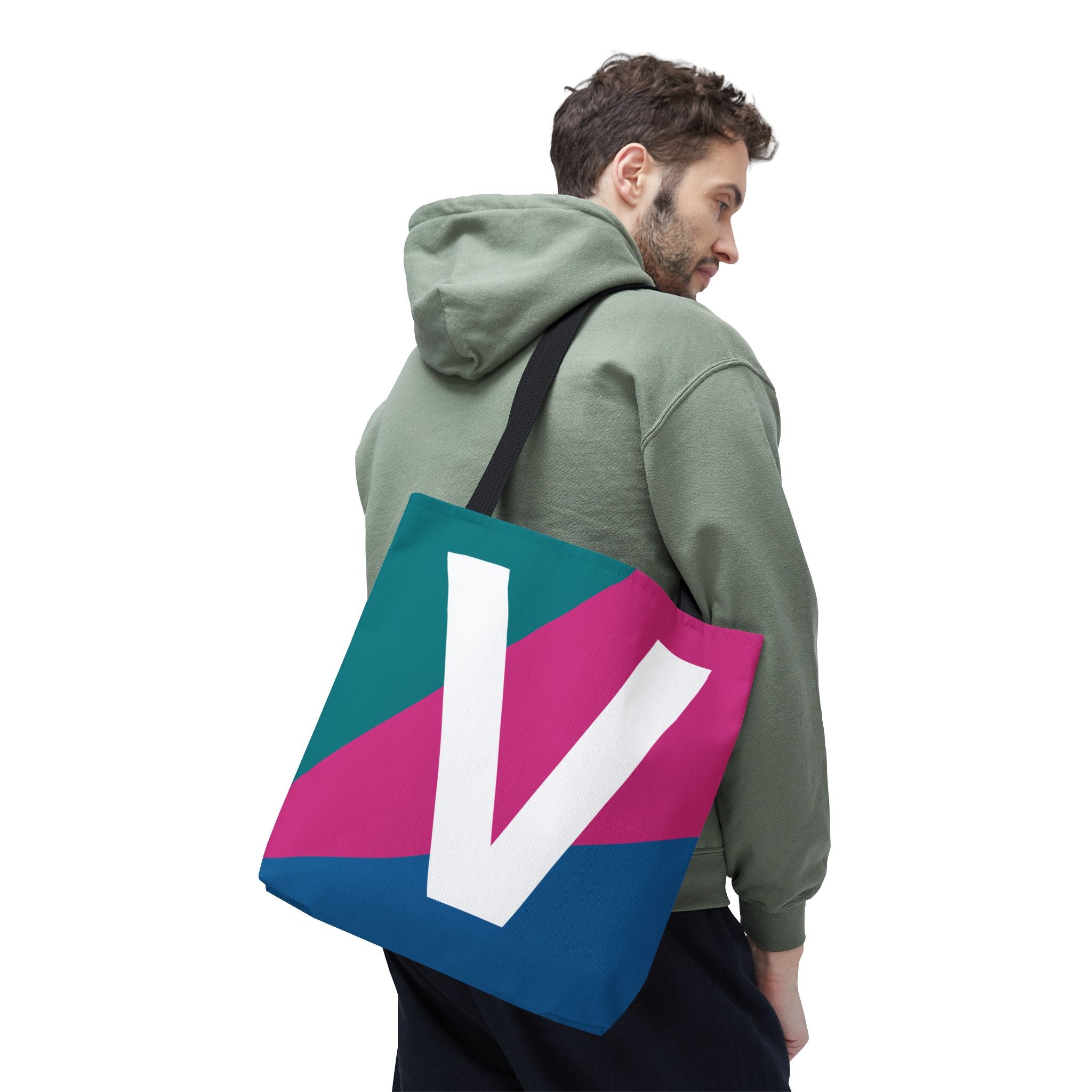 Monogram 'V' Colorblock Tote Bag — Personalized Initial V Shoulder Tote
