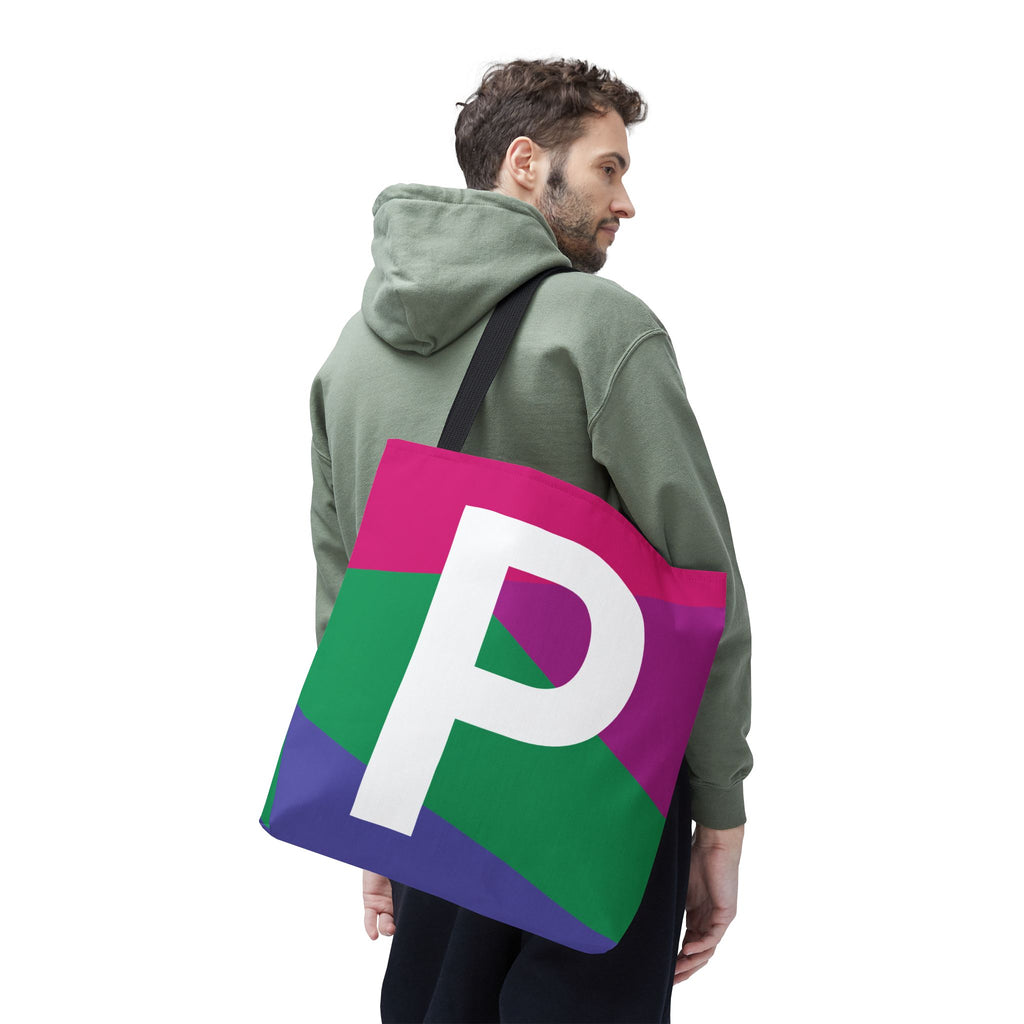 Monogram 'P' Colorblock Tote Bag — Personalized Initial P Shoulder Tote