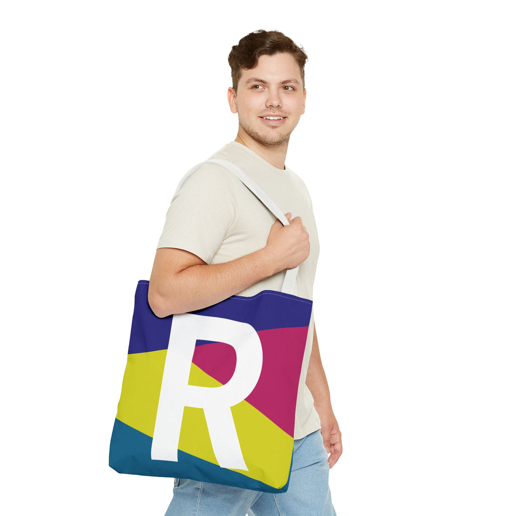 Monogram 'R' Colorblock Tote Bag — Personalized Initial R Shoulder Tote