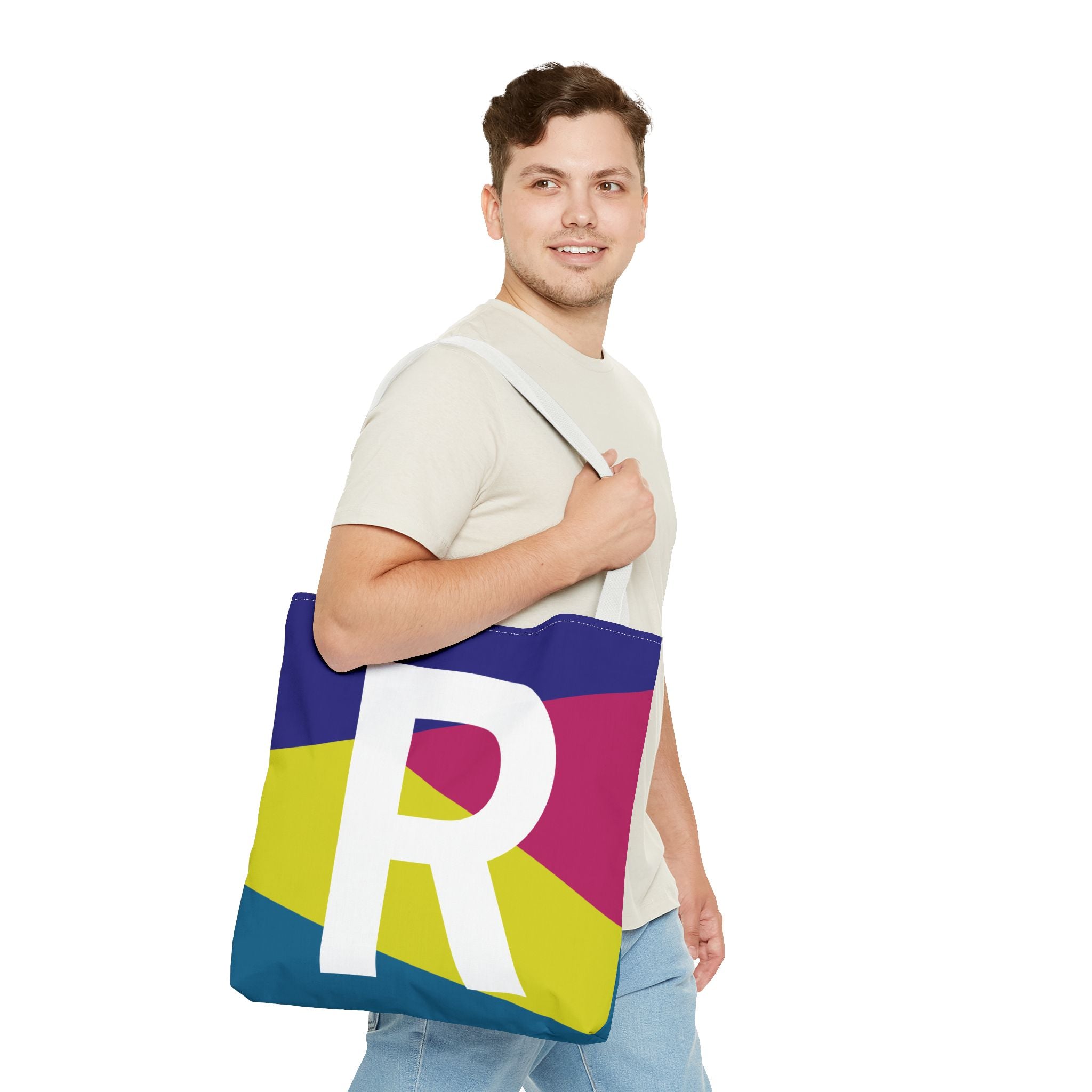 Monogram 'R' Colorblock Tote Bag — Personalized Initial R Shoulder Tote