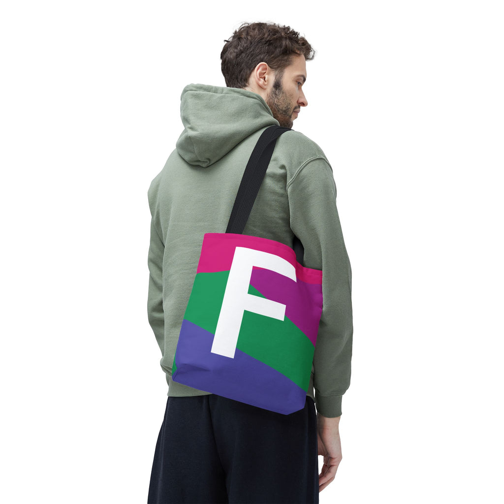 Monogram 'F' Colorblock Tote Bag — Personalized Initial F Shoulder Tote