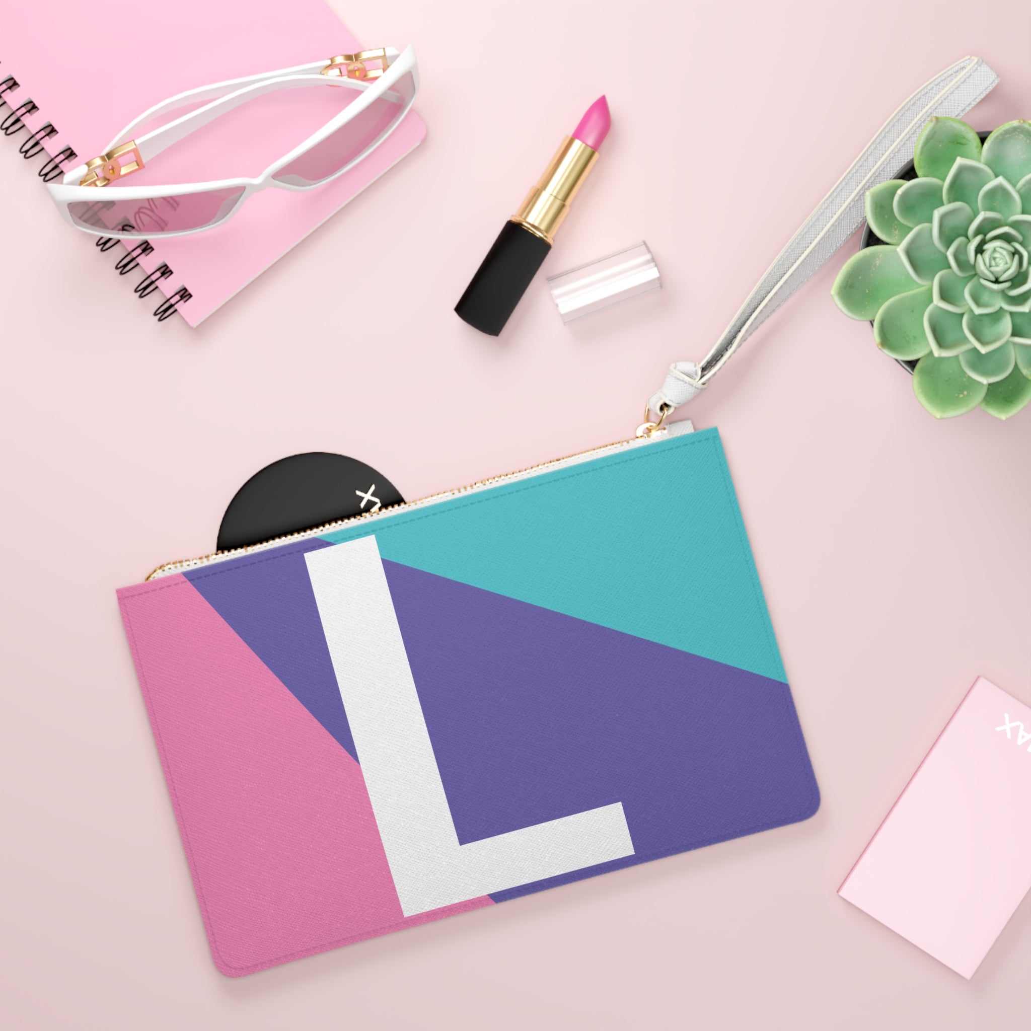 Monogram 'L' Colorblock Clutch Bag — Bold Geometric Wristlet for Everyday & Gifts
