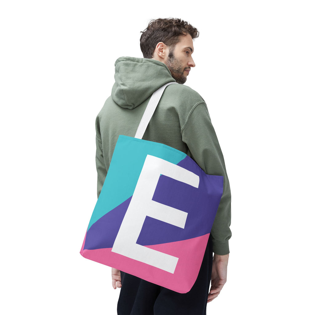 Monogram 'E' Colorblock Tote Bag — Personalized Initial E Shoulder Tote