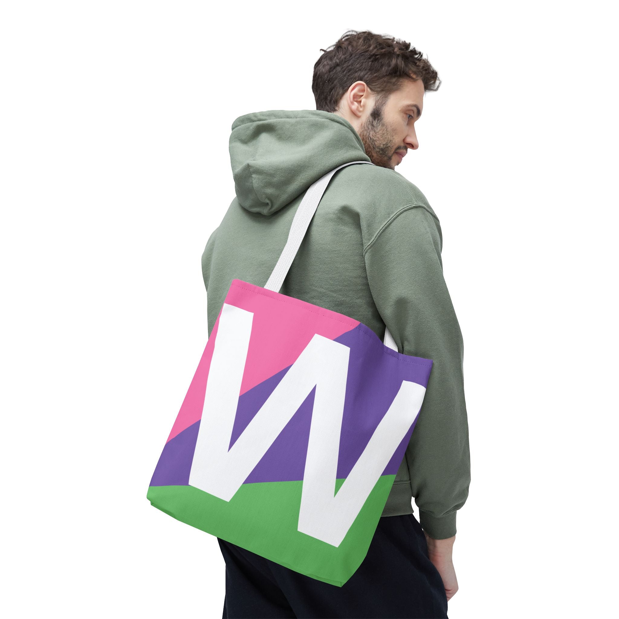 Monogram 'W' Colorblock Tote Bag — Personalized Initial W Shoulder Tote