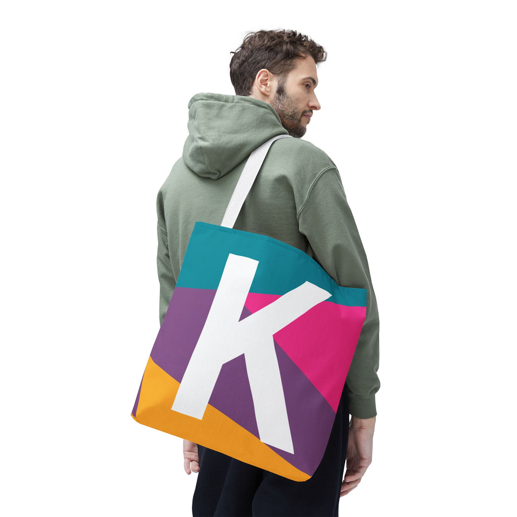 Monogram 'K' Colorblock Tote Bag — Personalized Initial K Shoulder Tote