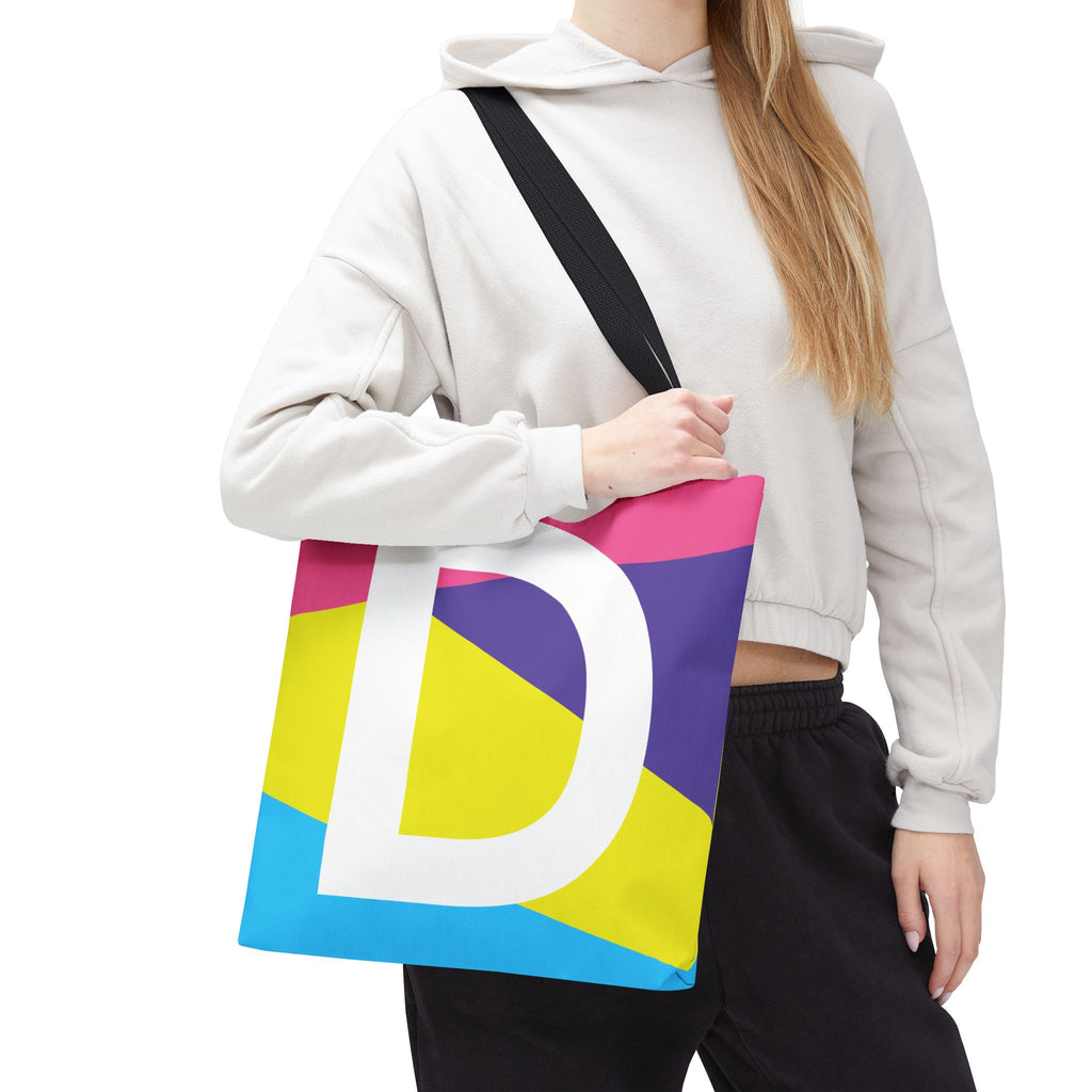 Monogram 'D' Colorblock Tote Bag — Personalized Initial D Shoulder Tote