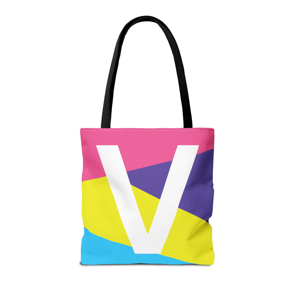Monogram 'V' Colorblock Tote Bag — Personalized Initial V Shoulder Tote